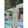 imageCOOFANDY Mens 2 Piece Cotton Sets Casual Short Sleeve Henley Shirts and Beach Pants with Pockets Summer Vacation OutfitsGreen