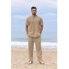 imageCOOFANDY Mens 2 Piece Cotton Sets Casual Short Sleeve Henley Shirts and Beach Pants with Pockets Summer Vacation OutfitsKhaki