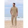 imageCOOFANDY Mens 2 Piece Cotton Sets Casual Short Sleeve Henley Shirts and Beach Pants with Pockets Summer Vacation OutfitsKhaki