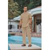 imageCOOFANDY Mens 2 Piece Cotton Sets Casual Short Sleeve Henley Shirts and Beach Pants with Pockets Summer Vacation OutfitsKhaki