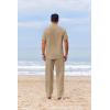 imageCOOFANDY Mens 2 Piece Cotton Sets Casual Short Sleeve Henley Shirts and Beach Pants with Pockets Summer Vacation OutfitsKhaki