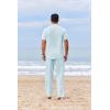 imageCOOFANDY Mens 2 Piece Cotton Sets Casual Short Sleeve Henley Shirts and Beach Pants with Pockets Summer Vacation OutfitsLight Blue