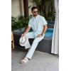 imageCOOFANDY Mens 2 Piece Cotton Sets Casual Short Sleeve Henley Shirts and Beach Pants with Pockets Summer Vacation OutfitsLight Blue