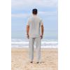 imageCOOFANDY Mens 2 Piece Cotton Sets Casual Short Sleeve Henley Shirts and Beach Pants with Pockets Summer Vacation OutfitsLight Grey
