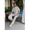 imageCOOFANDY Mens 2 Piece Cotton Sets Casual Short Sleeve Henley Shirts and Beach Pants with Pockets Summer Vacation OutfitsLight Grey