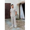 imageCOOFANDY Mens 2 Piece Cotton Sets Casual Short Sleeve Henley Shirts and Beach Pants with Pockets Summer Vacation OutfitsLight Grey
