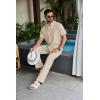 imageCOOFANDY Mens 2 Piece Cotton Sets Casual Short Sleeve Henley Shirts and Beach Pants with Pockets Summer Vacation OutfitsLight Khaki