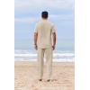 imageCOOFANDY Mens 2 Piece Cotton Sets Casual Short Sleeve Henley Shirts and Beach Pants with Pockets Summer Vacation OutfitsLight Khaki