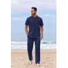 imageCOOFANDY Mens 2 Piece Cotton Sets Casual Short Sleeve Henley Shirts and Beach Pants with Pockets Summer Vacation OutfitsNavy Blue