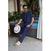 imageCOOFANDY Mens 2 Piece Cotton Sets Casual Short Sleeve Henley Shirts and Beach Pants with Pockets Summer Vacation OutfitsNavy Blue