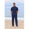 imageCOOFANDY Mens 2 Piece Cotton Sets Casual Short Sleeve Henley Shirts and Beach Pants with Pockets Summer Vacation OutfitsNavy Blue
