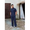 imageCOOFANDY Mens 2 Piece Cotton Sets Casual Short Sleeve Henley Shirts and Beach Pants with Pockets Summer Vacation OutfitsNavy Blue