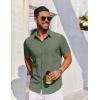 imageCOOFANDY Mens Short Sleeve Button Down Shirt Casual Untucked Dress Shirt Stretch Denim ShirtAarmy Green