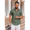 imageCOOFANDY Mens Short Sleeve Button Down Shirt Casual Untucked Dress Shirt Stretch Denim ShirtAarmy Green