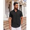 imageCOOFANDY Mens Short Sleeve Button Down Shirt Casual Untucked Dress Shirt Stretch Denim ShirtBblack