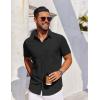 imageCOOFANDY Mens Short Sleeve Button Down Shirt Casual Untucked Dress Shirt Stretch Denim ShirtBblack