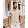 imageCOOFANDY Mens Short Sleeve Button Down Shirt Casual Untucked Dress Shirt Stretch Denim ShirtBeige