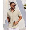 imageCOOFANDY Mens Short Sleeve Button Down Shirt Casual Untucked Dress Shirt Stretch Denim ShirtBeige