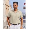 imageCOOFANDY Mens Short Sleeve Button Down Shirt Casual Untucked Dress Shirt Stretch Denim ShirtBeige