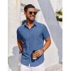 imageCOOFANDY Mens Short Sleeve Button Down Shirt Casual Untucked Dress Shirt Stretch Denim ShirtBlue