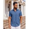 imageCOOFANDY Mens Short Sleeve Button Down Shirt Casual Untucked Dress Shirt Stretch Denim ShirtBlue
