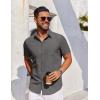 imageCOOFANDY Mens Short Sleeve Button Down Shirt Casual Untucked Dress Shirt Stretch Denim ShirtDark Grey
