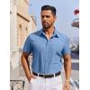 imageCOOFANDY Mens Short Sleeve Button Down Shirt Casual Untucked Dress Shirt Stretch Denim ShirtLight Blue