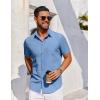 imageCOOFANDY Mens Short Sleeve Button Down Shirt Casual Untucked Dress Shirt Stretch Denim ShirtLight Blue