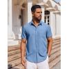 imageCOOFANDY Mens Short Sleeve Button Down Shirt Casual Untucked Dress Shirt Stretch Denim ShirtLight Blue