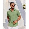 imageCOOFANDY Mens Short Sleeve Button Down Shirt Casual Untucked Dress Shirt Stretch Denim ShirtLight Green