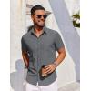imageCOOFANDY Mens Short Sleeve Button Down Shirt Casual Untucked Dress Shirt Stretch Denim ShirtLight Grey