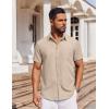 imageCOOFANDY Mens Short Sleeve Button Down Shirt Casual Untucked Dress Shirt Stretch Denim ShirtLight Khaki
