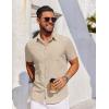 imageCOOFANDY Mens Short Sleeve Button Down Shirt Casual Untucked Dress Shirt Stretch Denim ShirtLight Khaki
