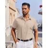 imageCOOFANDY Mens Short Sleeve Button Down Shirt Casual Untucked Dress Shirt Stretch Denim ShirtLight Khaki