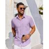 imageCOOFANDY Mens Short Sleeve Button Down Shirt Casual Untucked Dress Shirt Stretch Denim ShirtLight Purple