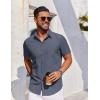 imageCOOFANDY Mens Short Sleeve Button Down Shirt Casual Untucked Dress Shirt Stretch Denim ShirtNavy Blue