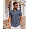 imageCOOFANDY Mens Short Sleeve Button Down Shirt Casual Untucked Dress Shirt Stretch Denim ShirtNavy Blue