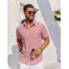 imageCOOFANDY Mens Short Sleeve Button Down Shirt Casual Untucked Dress Shirt Stretch Denim ShirtPurple Red