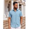 imageCOOFANDY Mens Short Sleeve Button Down Shirt Casual Untucked Dress Shirt Stretch Denim ShirtSky Blue