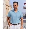 imageCOOFANDY Mens Short Sleeve Button Down Shirt Casual Untucked Dress Shirt Stretch Denim ShirtSky Blue