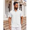 imageCOOFANDY Mens Short Sleeve Button Down Shirt Casual Untucked Dress Shirt Stretch Denim ShirtWhite