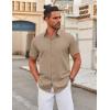 imageCOOFANDY Mens Stretch Dress Shirts Short Sleeve Wrinkle Free Casual Button Down ShirtsKhaki