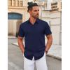 imageCOOFANDY Mens Stretch Dress Shirts Short Sleeve Wrinkle Free Casual Button Down ShirtsMidnight Blue
