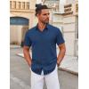 imageCOOFANDY Mens Stretch Dress Shirts Short Sleeve Wrinkle Free Casual Button Down ShirtsNavy Blue