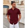 imageCOOFANDY Mens Stretch Dress Shirts Short Sleeve Wrinkle Free Casual Button Down ShirtsWine Red