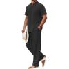 imageCOOFANDY Mens 2 Piece Cotton Sets Casual Short Sleeve Henley Shirts and Beach Pants with Pockets Summer Vacation OutfitsBlack