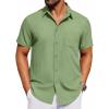 imageCOOFANDY Mens Short Sleeve Button Down Shirt Casual Untucked Dress Shirt Stretch Denim ShirtLight Green