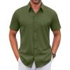 imageCOOFANDY Mens Stretch Dress Shirts Short Sleeve Wrinkle Free Casual Button Down ShirtsArmy Green