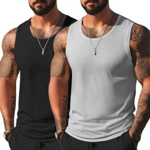 imageCOOFANDY Mens Casual Tank Tops Moisture Wicking Muscle Sleeveless Shirts Soft Bamboo Viscose Tank Shirt 2 PackBlackGrey
