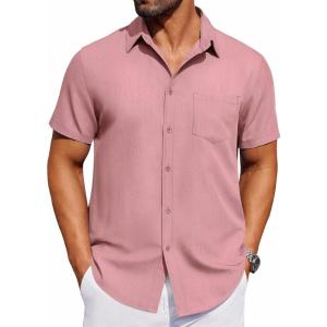 imageCOOFANDY Mens Short Sleeve Button Down Shirt Casual Untucked Dress Shirt Stretch Denim ShirtPurple Red